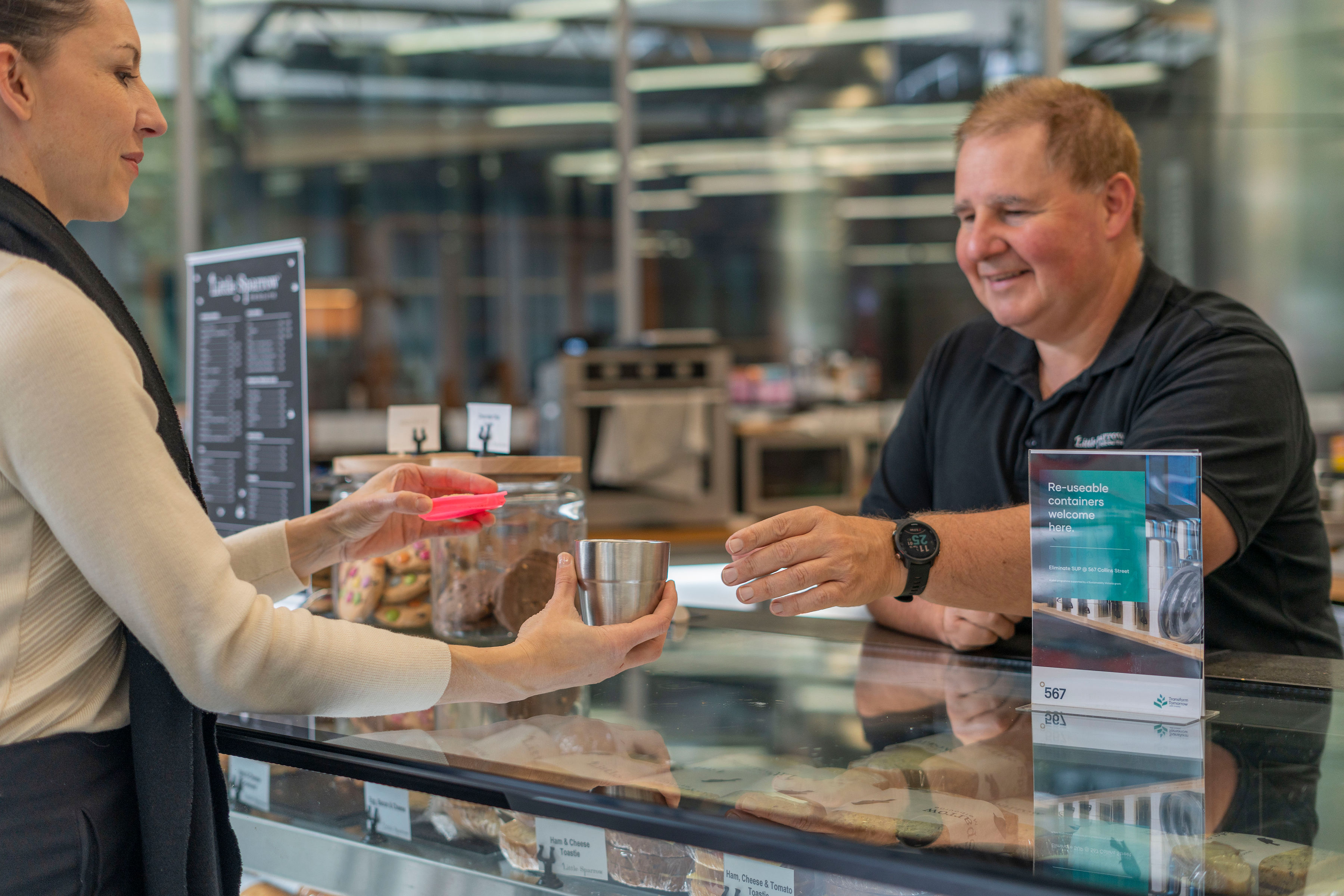Making reusable cups and bowls easy in the workplace